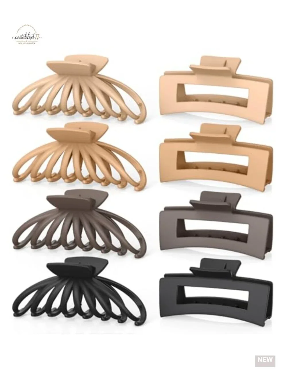 Large Matte Square Nonslip Hair Claw Clips, 4.75